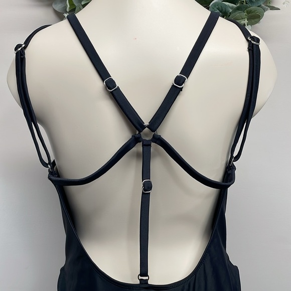 NWT Adore Me One Piece Swimsuit Black Strappy Silver Metal Ring Style #ADM54 L - Picture 6 of 14
